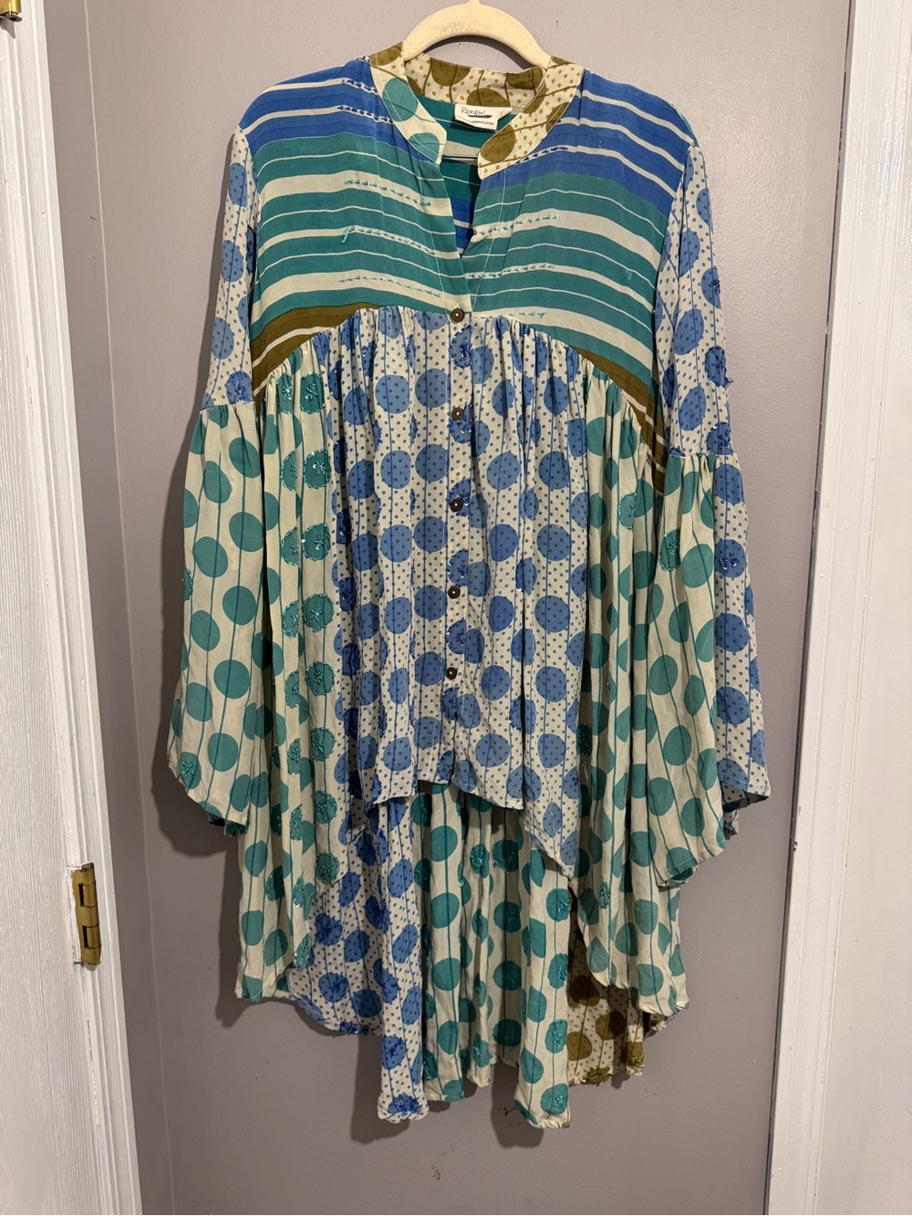 Renew Vintage Handmade Bohemian Clothing Polka Dot Dress Sz L